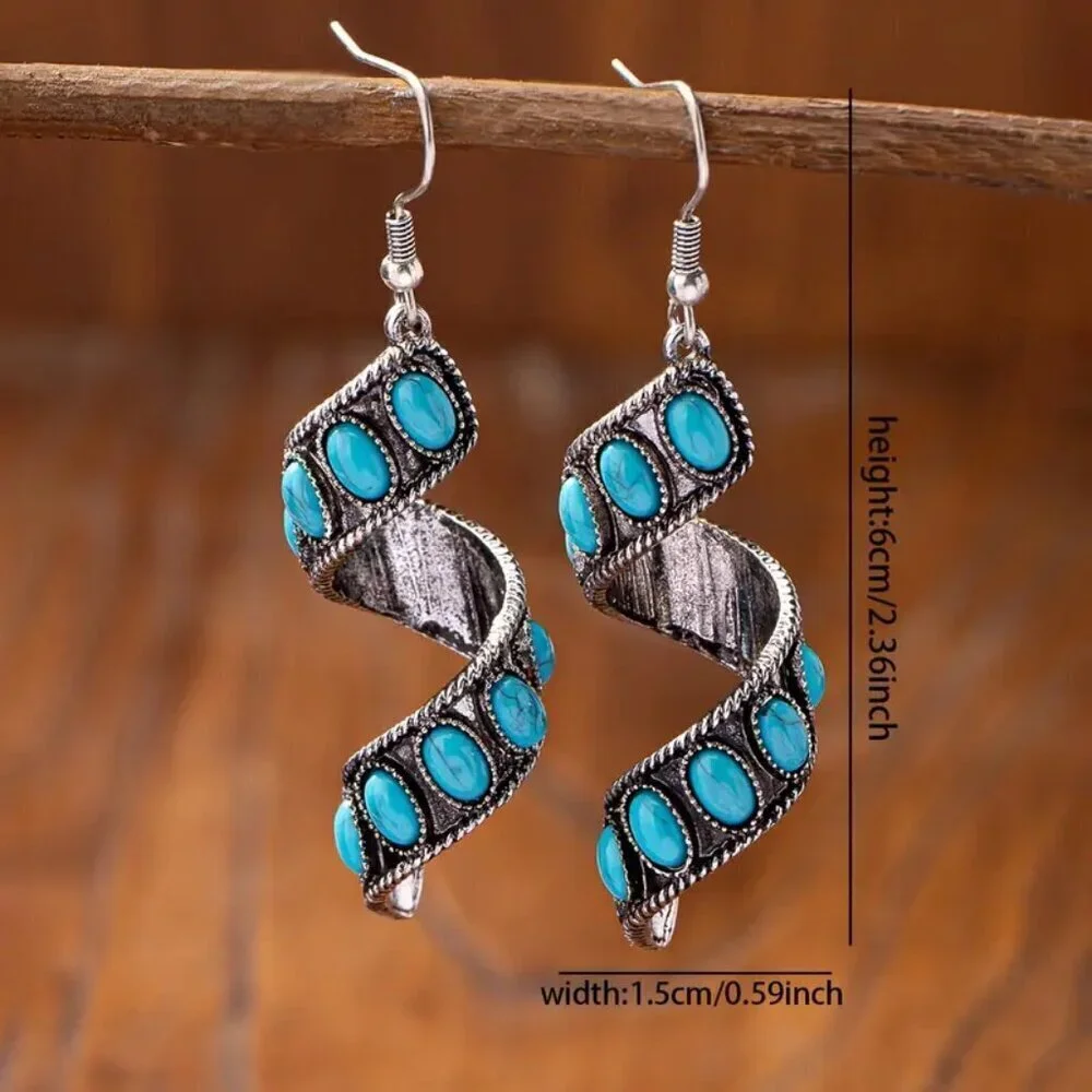 NEW turquoise vintage style earrings, spiral turquoise earrings, BOHO earrings